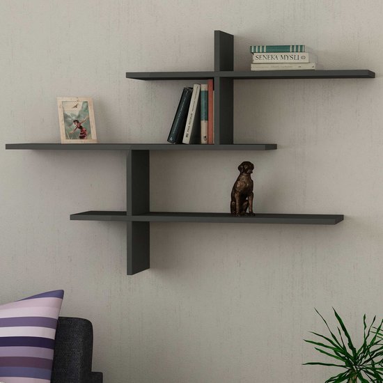 Leo Étagère murale | 100 % MÉLAMINE | Anthracite - Asir Group - Tablettes murales - Anthracite - Panneaux de particules - Tablettes murales
