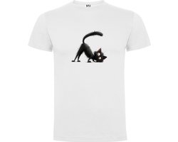 Wit T-Shirt met “De funny Zwarte Kat - Humor“ Print Full Color Maat L