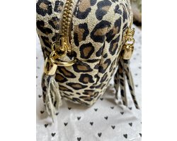 Schoudertas Echt Leer - Panter Luipaard print - 20 cm x 14 cm x 8 cm - Accessoire - Trendsetter - Wauw - Fashion - Trending - Zak - Hip - Handig - Gadget - Make-up tas - Purse - Make up - Accessoires - Dames - Kinderen - Toilettas - Bruin Zwart Beige