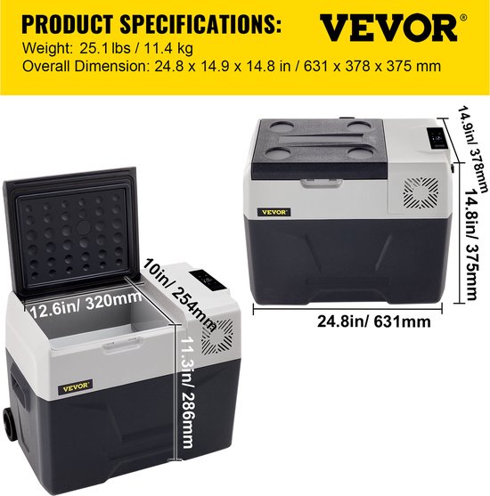 VEVOR Auto Koelkast Compressor 56.9 x 36.83 x 36.07 cm Auto Koelkast Mini 30l Mini Koelkast Met Intelligent Digitaal Paneel En Schokbestendig Geschikt Voor Veel Plaatsen, Boot, Vrachtwagen, Auto, Enz van Vevor — afbeelding 2