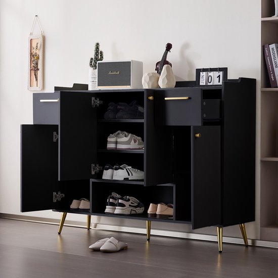 Armoire à chaussures Gotagee avec 2 tiroirs et 4 portes pieds en métal, armoire sur pied
