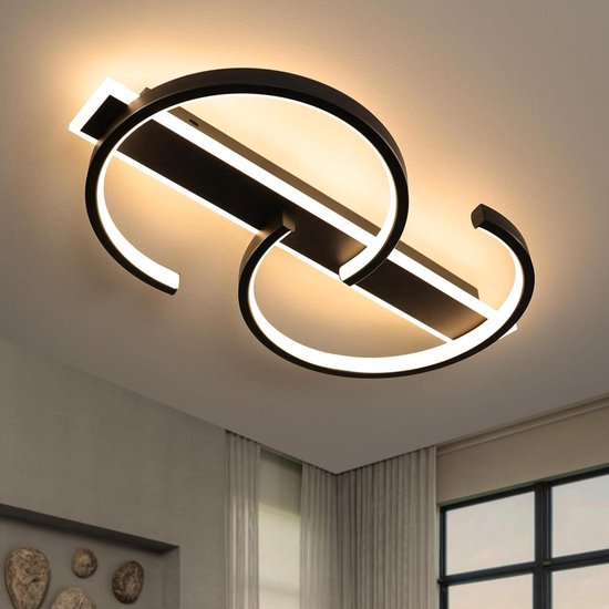 Moderne LED plafondlamp 36W 50cm met afstandsbediening geometrie rond zwart en wit dimbaar inbouw voor woonkamer slaapkamer keuken