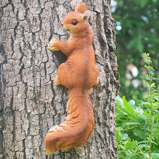 Tuinornament, 3 kleine eekhoorns die in een boom klimmen, hangend standbeeld buiten klein dier sculptuur hars beeldje huis gazon binnen kunst decoratie