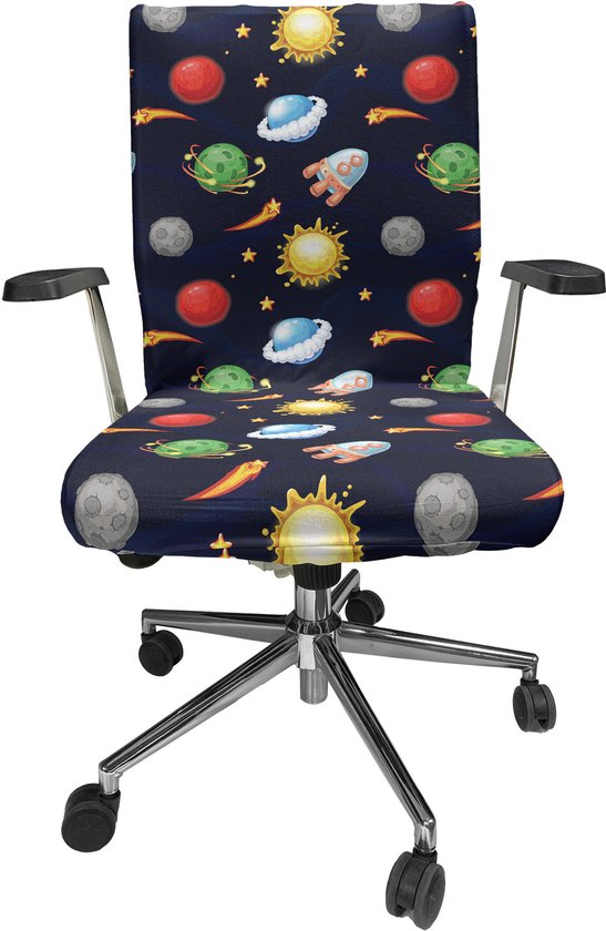 Housse de chaise de bureau New Bed Space Cosmos avec soleil et planètes, Tissus extensible et lavable, grande taille