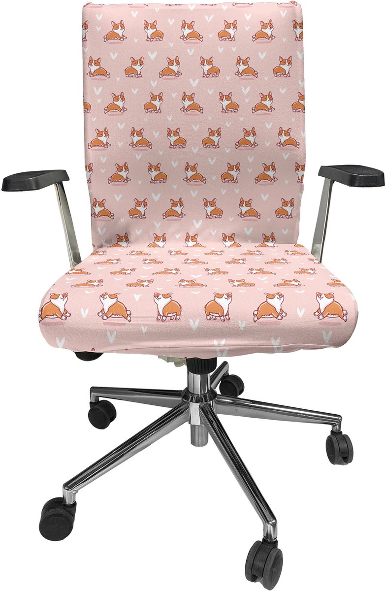 New Bed Hondenliefhebber Kleine Corgi's Stoelhoes voor Bureaustoel, Rekbare en Wasbare Stoffen Hoes, Grote Maat