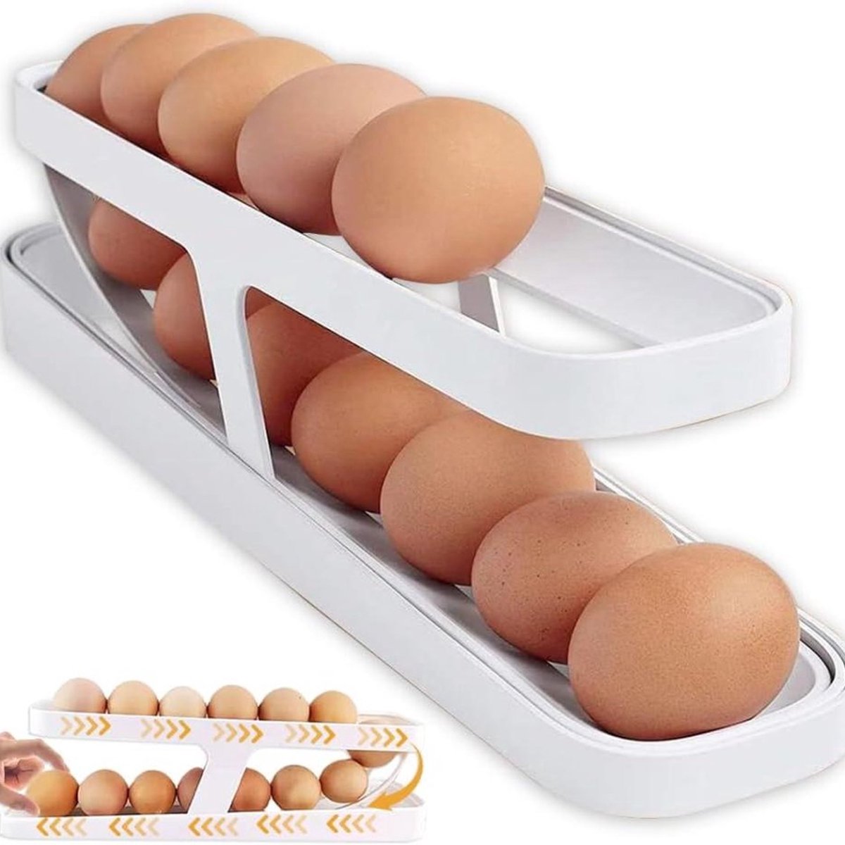 Eierhouder voor koelkast - Pinguïn eierhouder voor hardgekookte eieren - 2 lagen automatische rollende eierdispenser - Eierdozen rolldown-organizer voor keuken - 12-14 eieren .