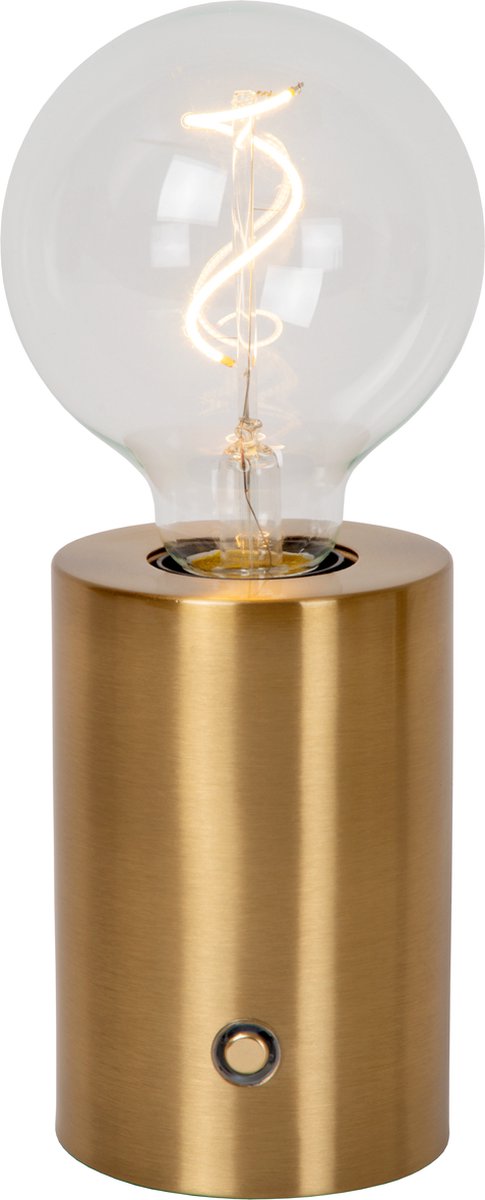 Lucide VIVO - Oplaadbare Tafellamp - Accu/Batterij - Ø 8 cm - LED Dimb. - E27 - 1x1W 2700K - Mat Goud / Messing