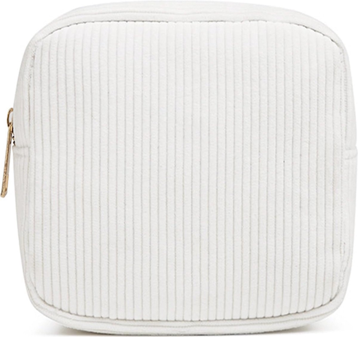 Corduroy Mini Make-up Tas - Wit | 14 x 14 x 5 cm | Toilettas / Maandverband Etui | Fashion Favorite