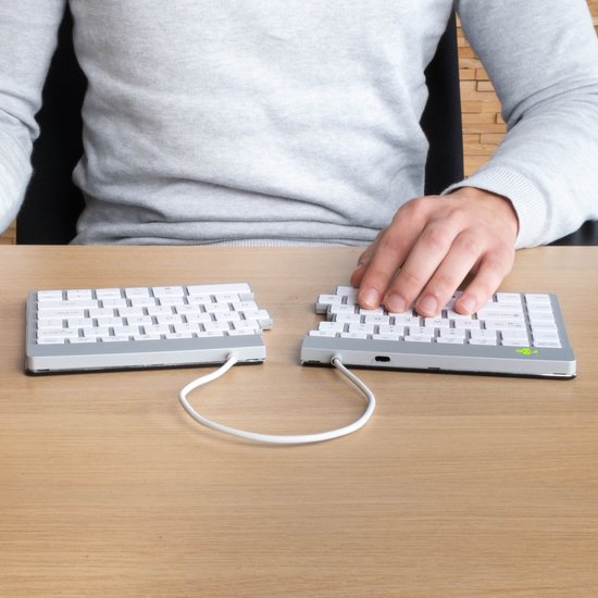 R-Go Split Break clavier ergonomique, compact design, avec logiciel de pause, ultra-mince, Bluetooth 5.0, Mode QWERTY (US), sans fil, blanc
