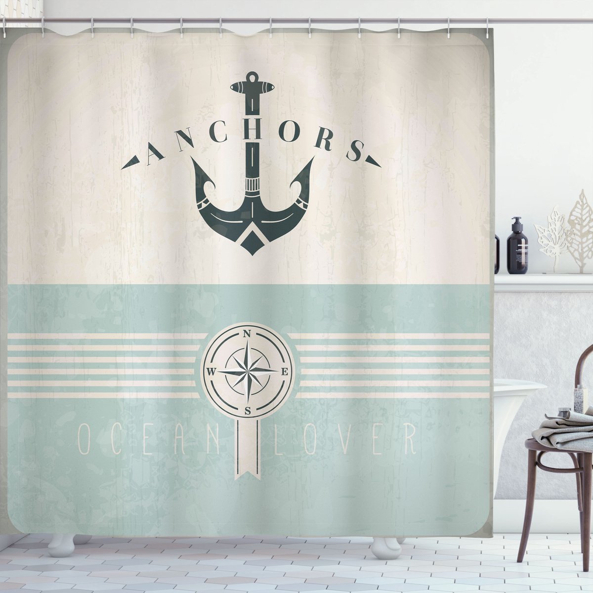 New Bed Nautisch Vintage marine anker Douchegordijn Badkamer Decor Set met Haakjes, 180 cm B 200 cm L
