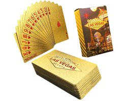 Decopatent - LAS VEGAS - Gouden Pokerkaarten - Luxe Speelkaarten (8.7x5.7cm) - Welcome to Las Vegas - Waterdichte & Kreukvrije Plastic speelkaarten - Spelkaarten Pokerkaarten - Golden Playing Cards voor Poker