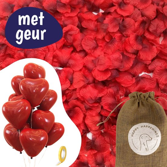 Rode Rozenblaadjes met Hartjes Ballonnen - 1000 Stuks