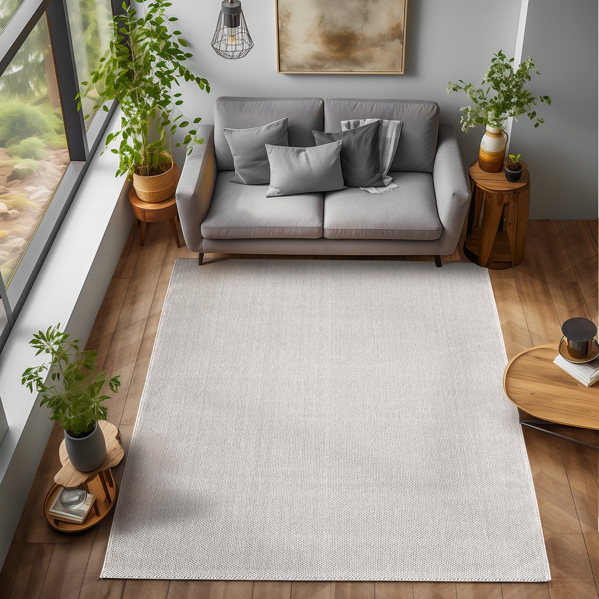 Flycarpets Laagpolig vloerkleed - Gevlochten - Handgeweven Look - Creme 160x230 cm