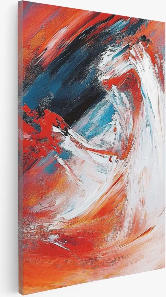 Saammp Canvas Schilderij - Rood wit Abstract - 30x40 - Foto op canvas - Wanddecoratie - Muurdecoratie Woonkamer - Slaapkamer decoratie - Canvas Print Multicolor
