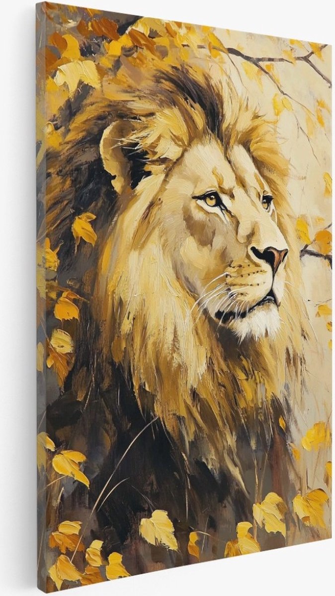 Saammp Canvas Schilderij - Tijger met bladeren - Abstract - Dieren - Natuur - 30x40 - Foto op canvas - Wanddecoratie - Muurdecoratie Woonkamer - Slaapkamer decoratie - Canvas Print Multicolor