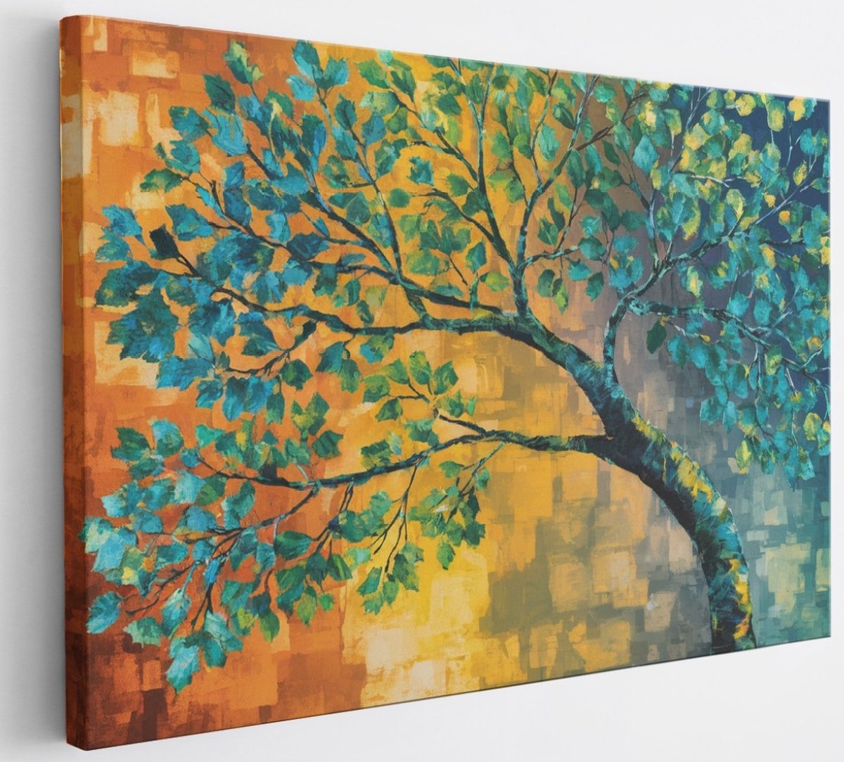 Saammp Canvas Schilderij - boom met blauwe bladeren - Abstract - 90x60 - Foto op canvas - Wanddecoratie - Muurdecoratie Woonkamer - Slaapkamer decoratie - Canvas Print Multicolor