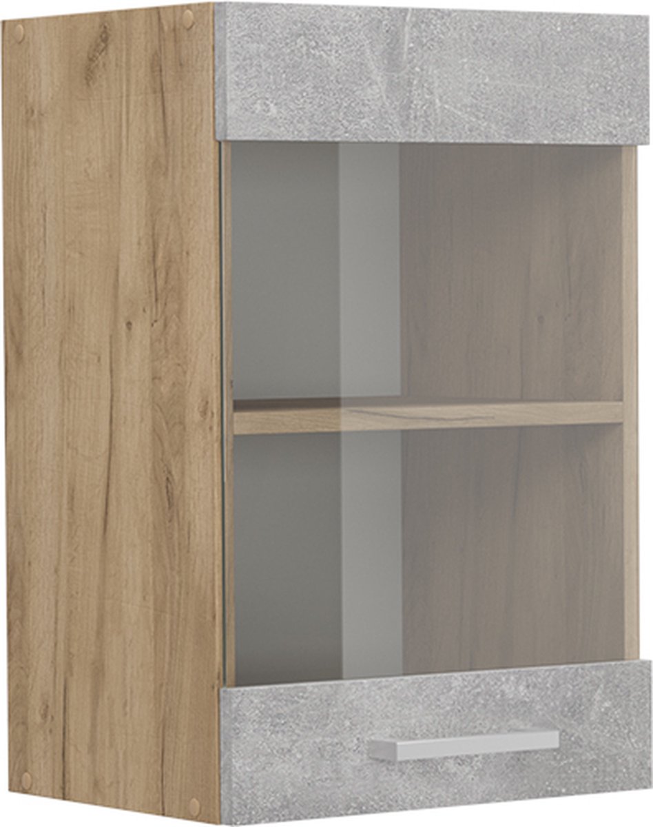 Vicco R-Line Glazen keukenkast – 40 cm Beton beton/goudkleurig eiken