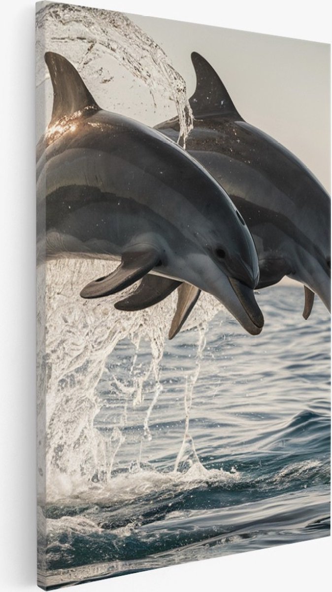 Saammp Canvas Schilderij - 2 Dolfijnen - Dieren - Landschap - Natuur - 30x45 - Foto op canvas - Wanddecoratie - Muurdecoratie Woonkamer - Slaapkamer decoratie - Canvas Print Multicolor