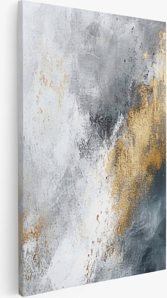 Saammp Canvas Schilderij - Zwart witte Kunst - Abstract - penseelvegen - 75x100 - Foto op canvas - Wanddecoratie - Muurdecoratie Woonkamer - Kantoor Decoratie Multicolor
