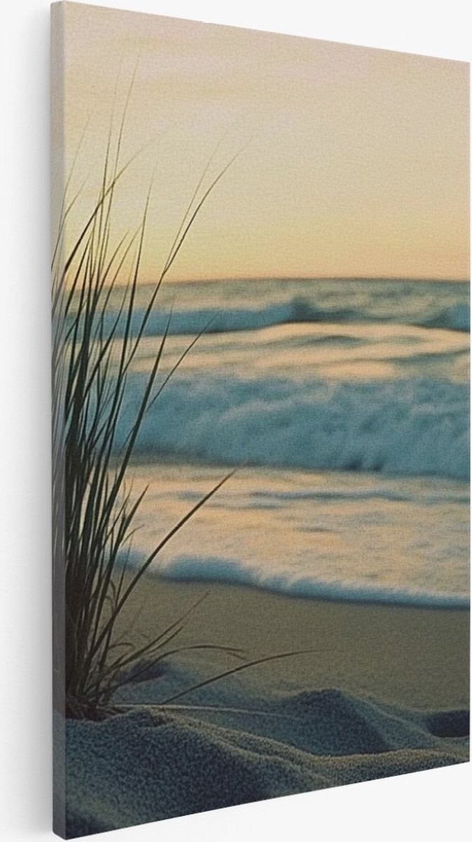 Saammp Canvas Schilderij - Strand - Helmgras - Zee - Duinen - 50x70 - Foto op canvas - Wanddecoratie - muurdecoratie Woonkamer - Slaapkamer decoratie - Canvas Print Multicolor