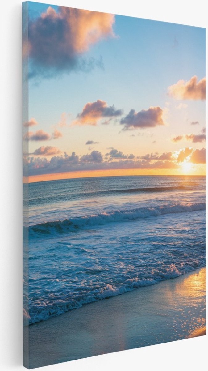 Saammp Canvas Schilderij - Zonsondergang - hoog gras - Strand en Zee - Duinen - 100x150 - Foto op canvas - Wanddecoratie - muurdecoratie Woonkamer - Slaapkamer decoratie - Canvas Print Multicolor
