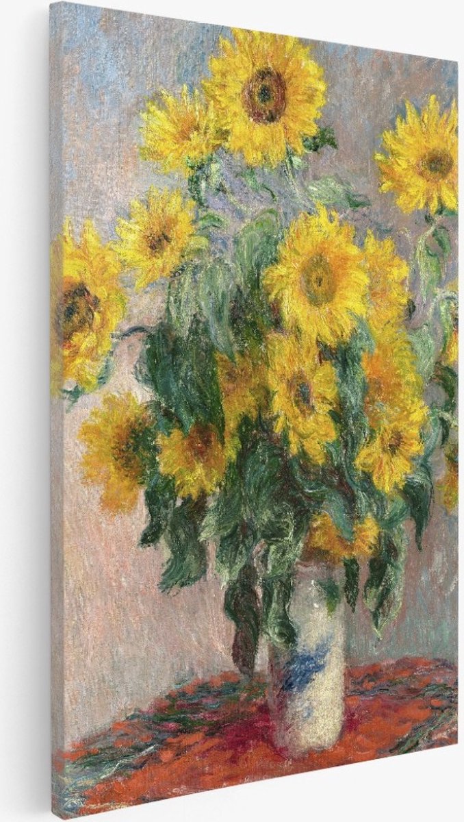 Saammp Canvas Schilderij - Gele bloemen in vaas - Abstract - 30x45 - Foto op canvas - Wanddecoratie - Muurdecoratie Woonkamer - Kantoor Decoratie Multicolor