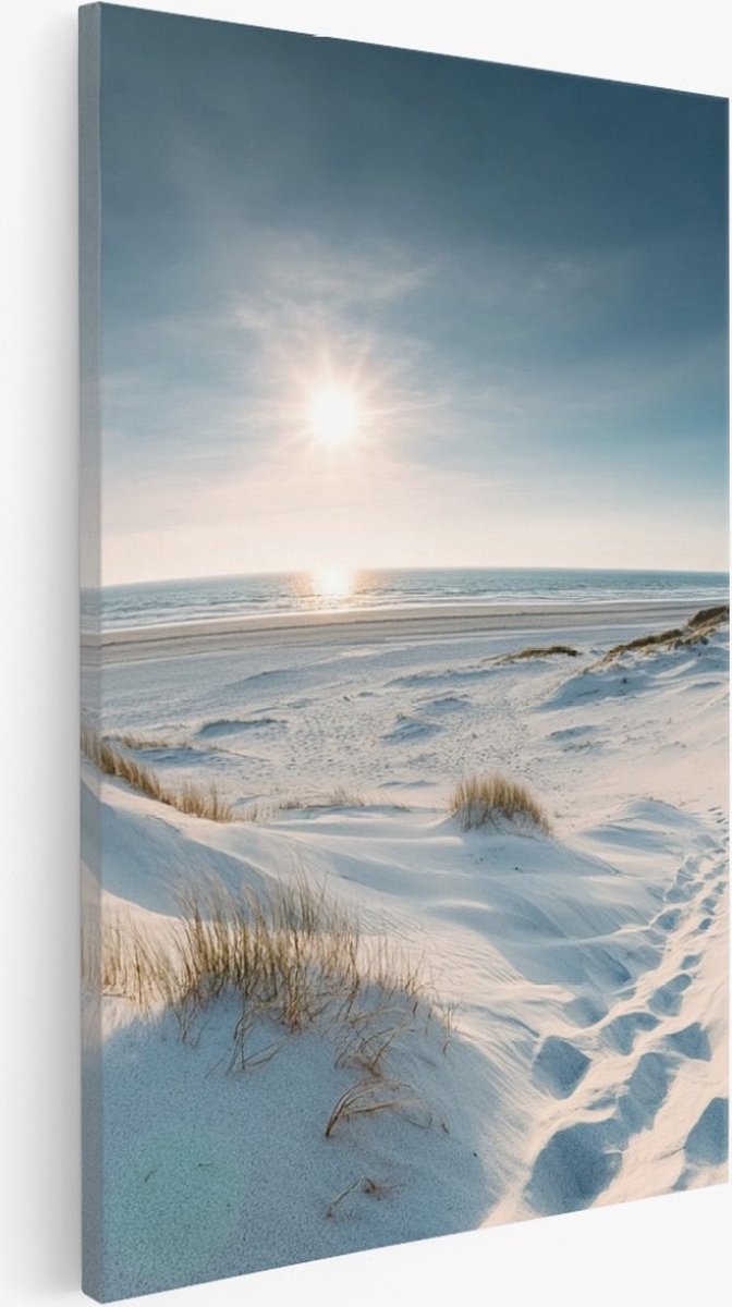 Saammp Canvas Schilderij - zee - wit strand - 80x120 - Foto op canvas - Wanddecoratie - muurdecoratie Woonkamer - Slaapkamer decoratie - Canvas Print Multicolor
