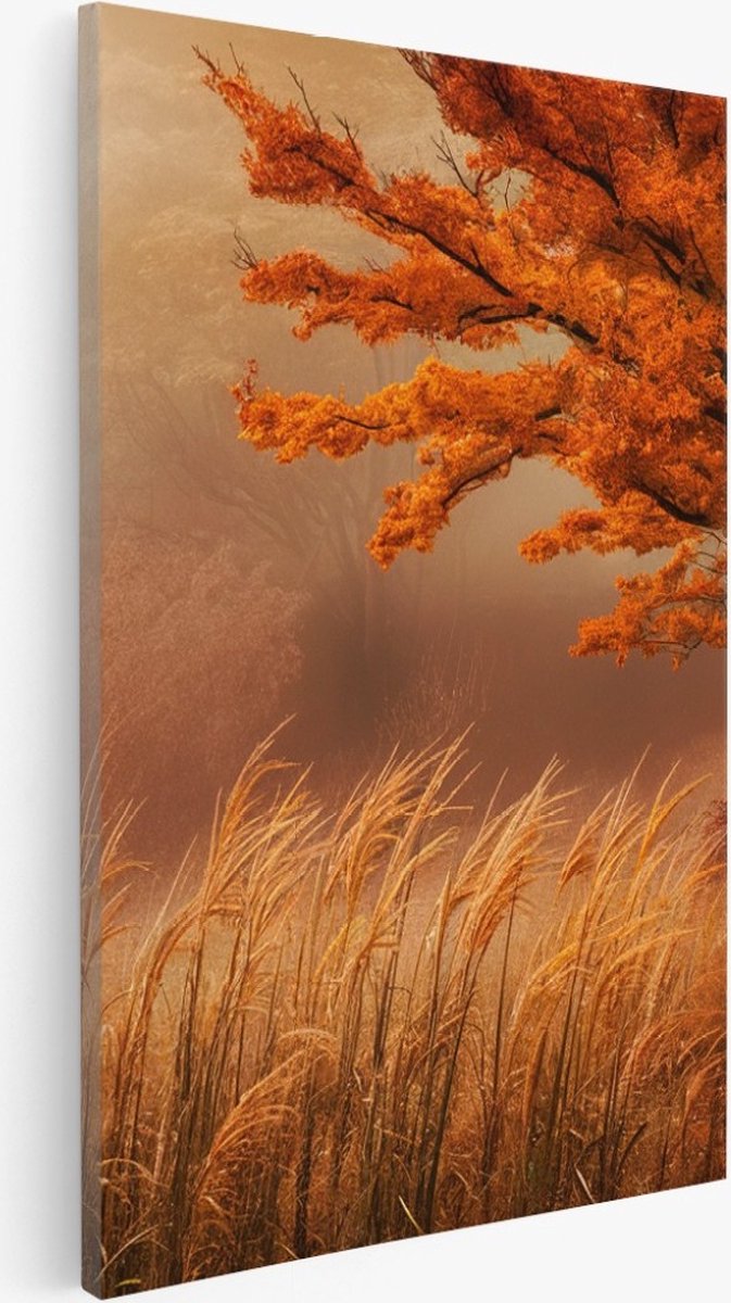 Saammp Canvas Schilderij - Bos tijdens de herfst - Landschap - graan - Natuur - 80x120 - Foto op canvas - Wanddecoratie - Muurdecoratie Woonkamer - Slaapkamer decoratie - Canvas Print Multicolor
