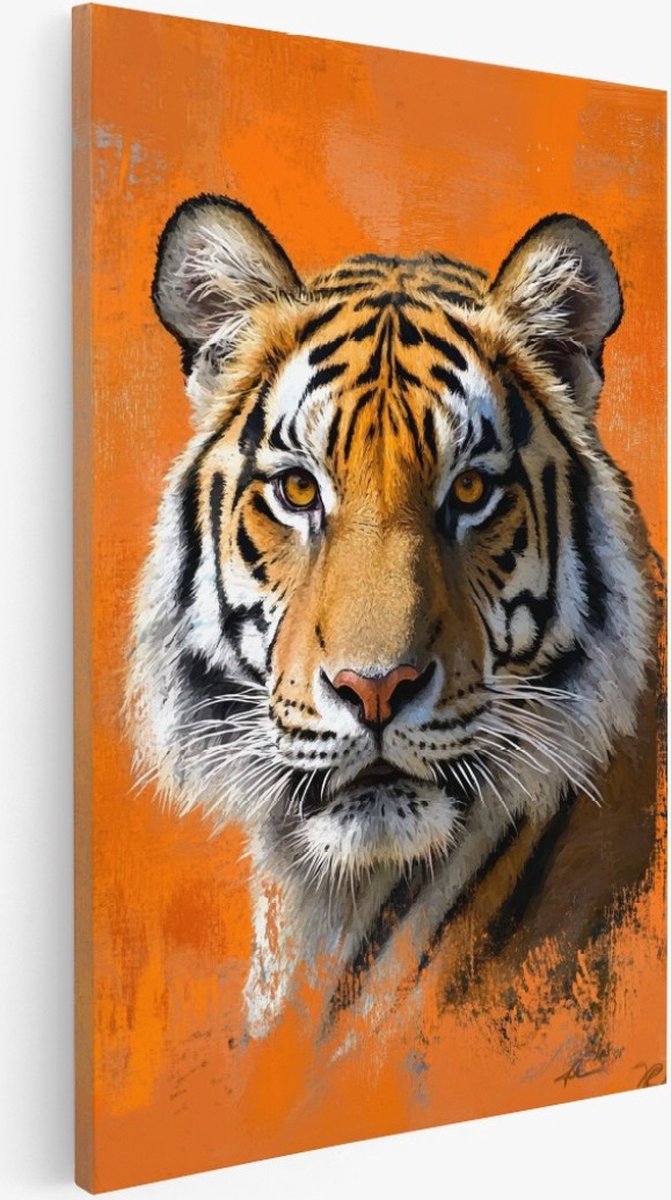 Saammp Canvas Schilderij - Tijger - Oranje - Dieren - Natuur - 40x60 - Foto op canvas - Wanddecoratie - Muurdecoratie Woonkamer - Slaapkamer decoratie - Canvas Print Multicolor