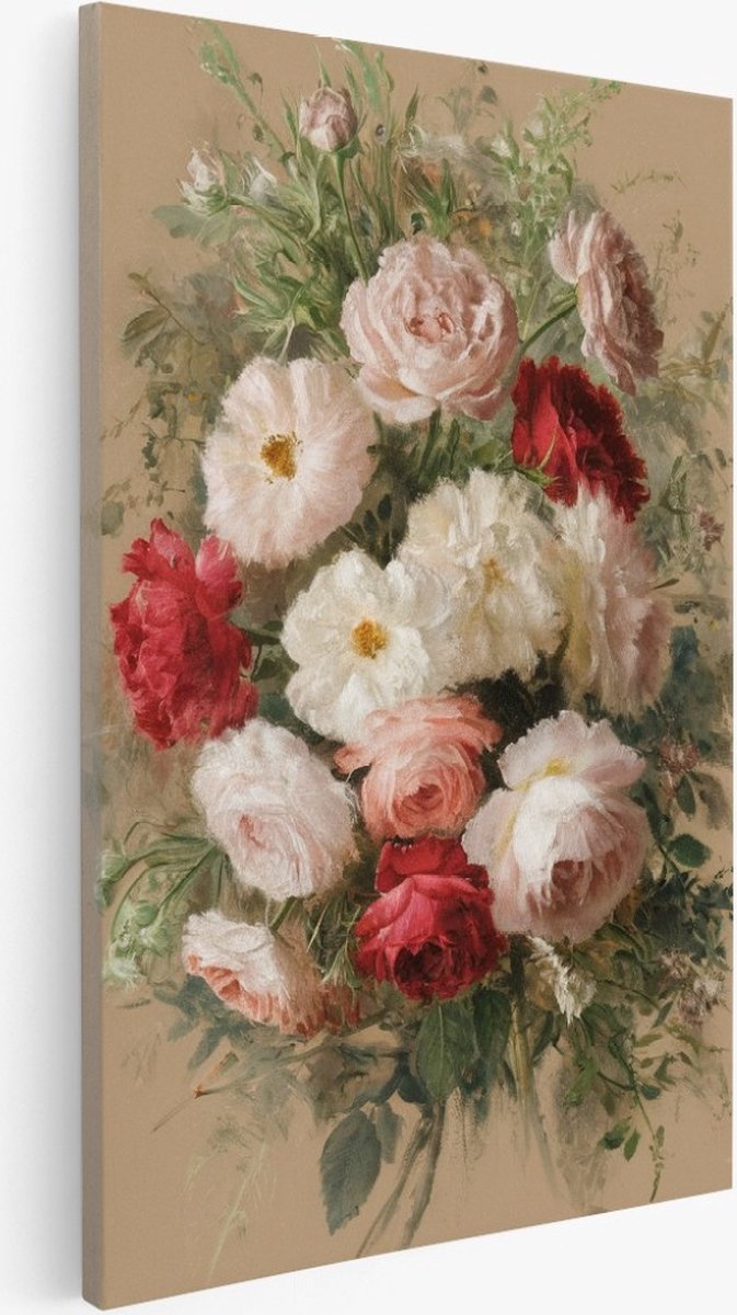 Saammp Canvas Schilderij - Kleurrijke Rozen - Bloemen - Abstract - 40x60 - Foto op canvas - Wanddecoratie - Muurdecoratie Woonkamer - Kantoor Decoratie Multicolor