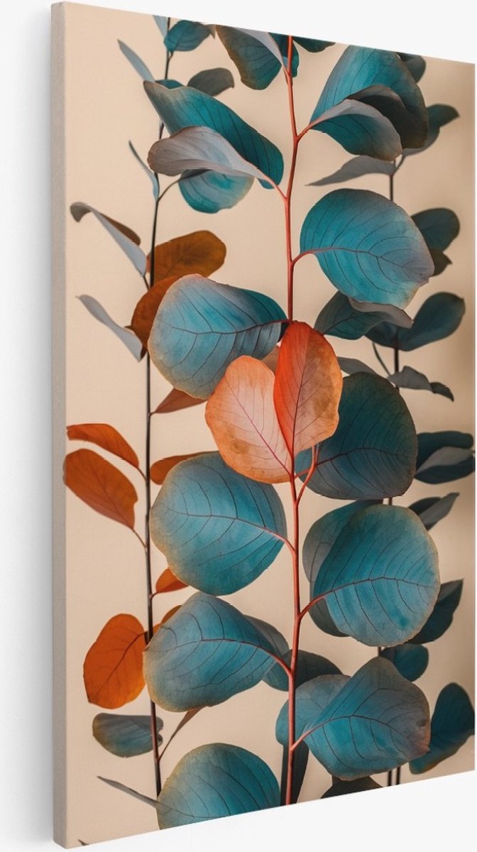 Saammp Canvas Schilderij - Blauw - oranje - Plant - Natuur - Bloemen - 80x120 - Foto op canvas - Wanddecoratie - Muurdecoratie Woonkamer - Kantoor Decoratie Multicolor