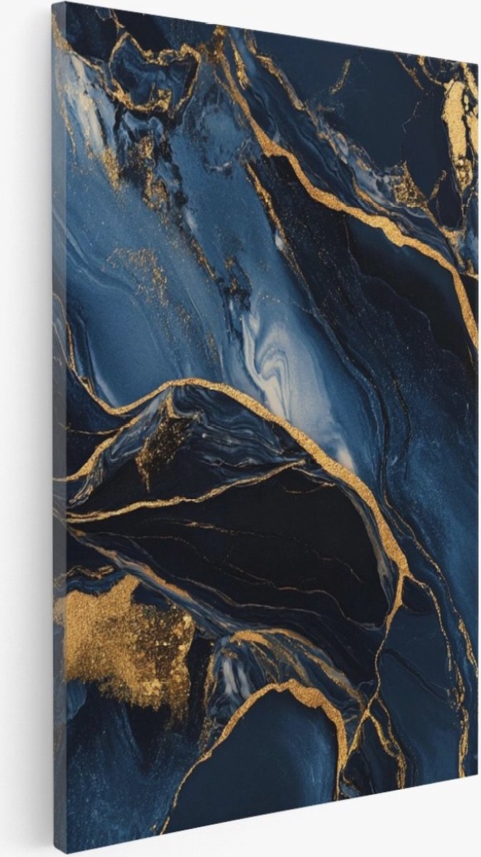 Saammp Canvas Schilderij - Blauw goude Kunst - Abstract - 50x70 - Foto op canvas - Wanddecoratie - Muurdecoratie Woonkamer - Kantoor Decoratie Multicolor