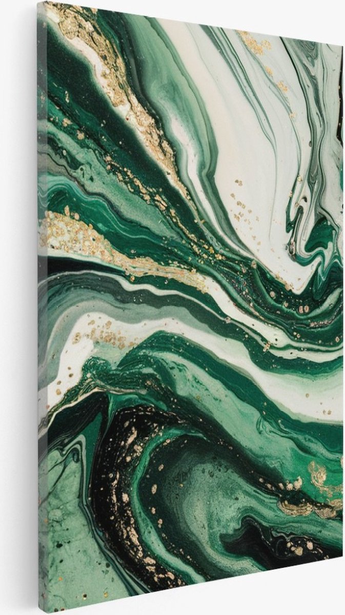 Saammp Canvas Schilderij - groen goude vormen - Abstract - 50x70 - Foto op canvas - Wanddecoratie - Muurdecoratie Woonkamer - Slaapkamer decoratie - Canvas Print Multicolor