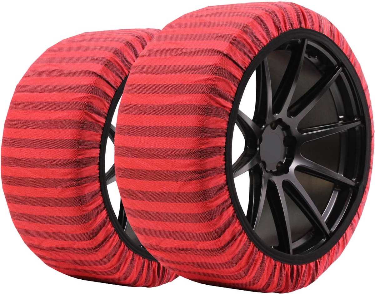 Isse 74 XXL Textiel sneeuwkettingen voor Autobanden - Classic Rood Gestreept 2 stuks (set) productafbeelding