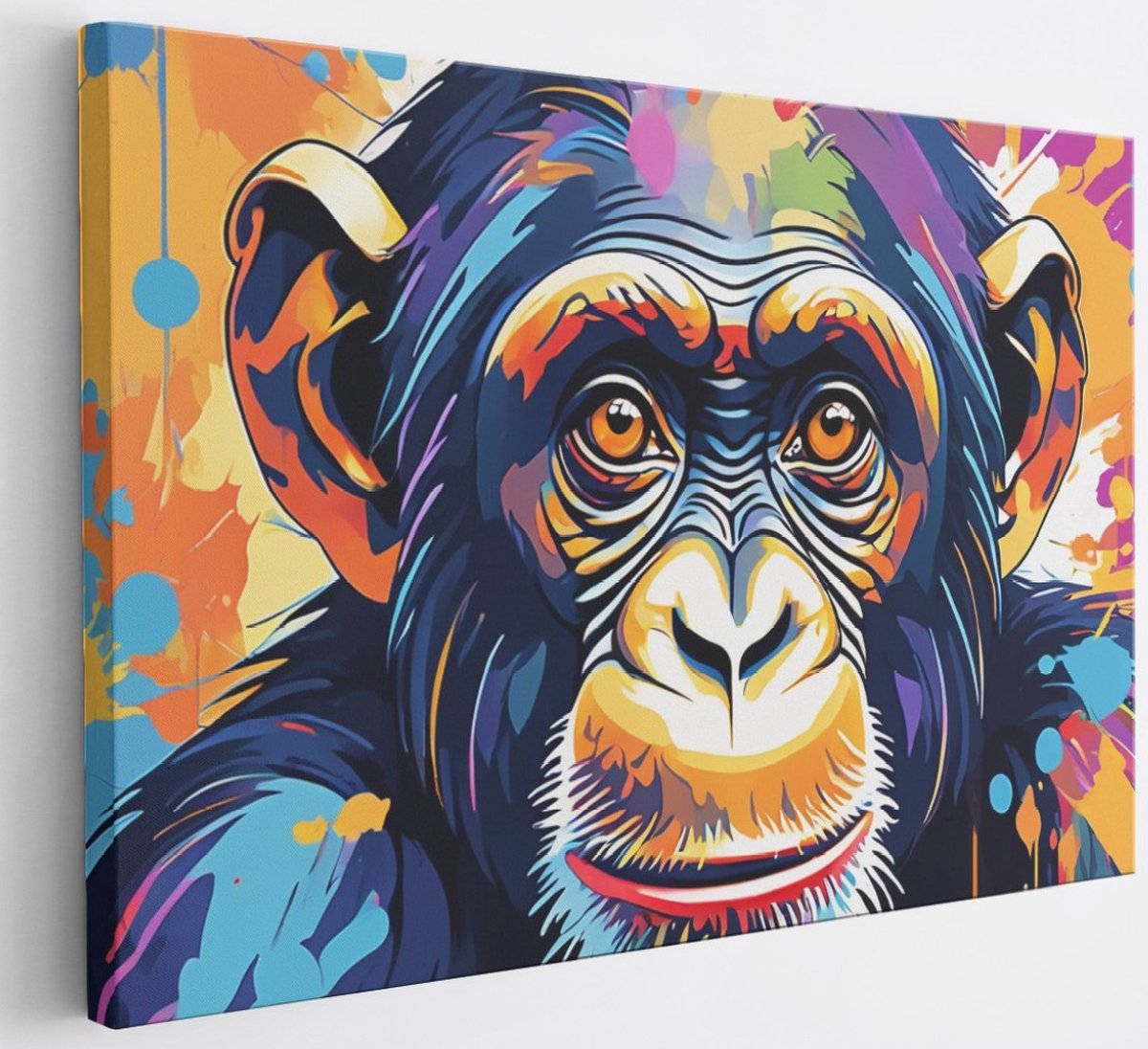 Saammp Canvas Schilderij - Kleurrijke Aap - Abstract - Dier - 45x30 - Foto op canvas - Wanddecoratie - Muurdecoratie Woonkamer - Slaapkamer decoratie - Canvas Print Multicolor