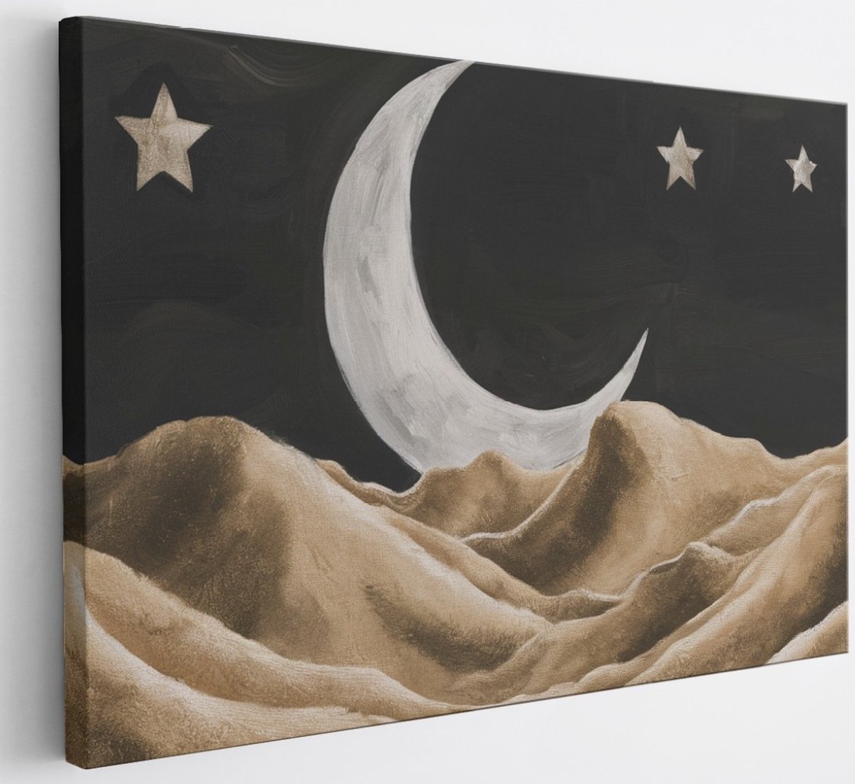 Saammp Canvas Schilderij - Maan met sterren - Abstract - 60x40 - Foto op canvas - Wanddecoratie - Muurdecoratie Woonkamer - Slaapkamer decoratie - Canvas Print Multicolor