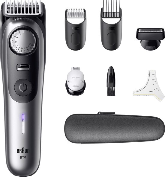 Braun Tondeuse À Barbe Series 9 BT9520 + 7 Outils De Barbier - ProBlade - 52 Longueurs - Chrome