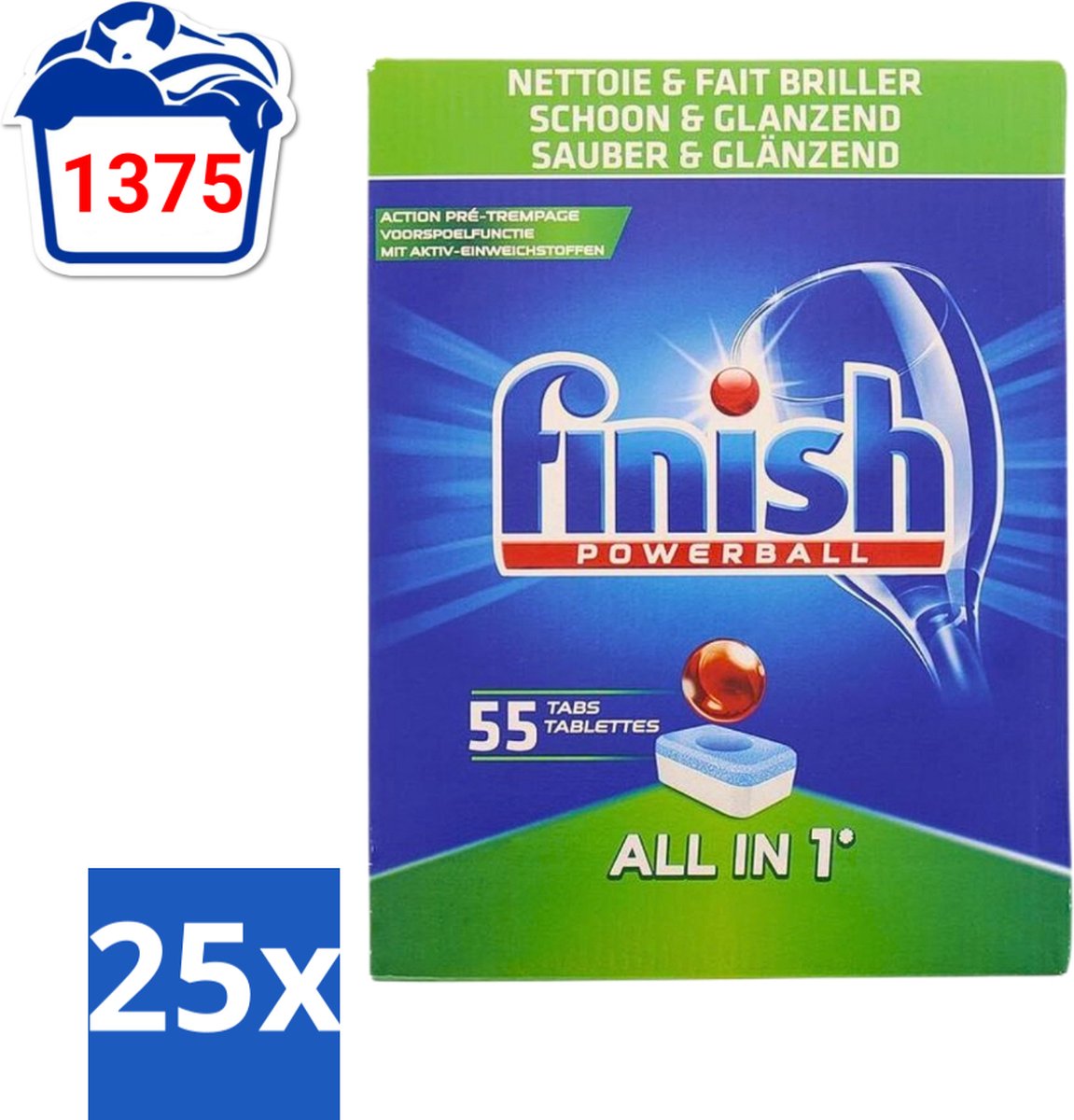 25 x Finish Powerball - All in 1 - Vaatwastabletten - Schoon & Glans - 55 Tabletten - Vaatwasmiddel - Vaatwastablet - Vaat Reinigen - Glans Behouden - Vaat Reinigen Zonder Voor Spoelen