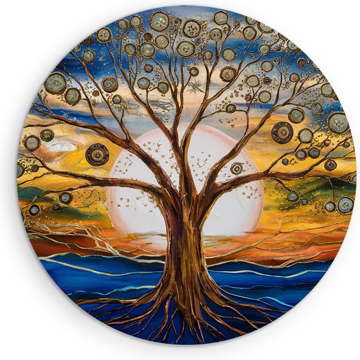 Saammp Muurcirkel Hout - Spirutele boom - Abstract - Ø 50 - Wandcirkel - Wanddecoratie Cirkel - Muurdecoratie Woonkamer - Slaapkamer decoratie - Rond Schilderij