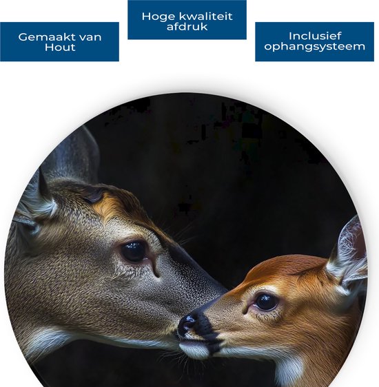 Saammp Muurcirkel Hout - Herten familie - Natuur - Dieren - Ø 70 - Wandcirkel - Wanddecoratie Cirkel - Muurdecoratie Woonkamer - Slaapkamer decoratie - Rond Schilderij