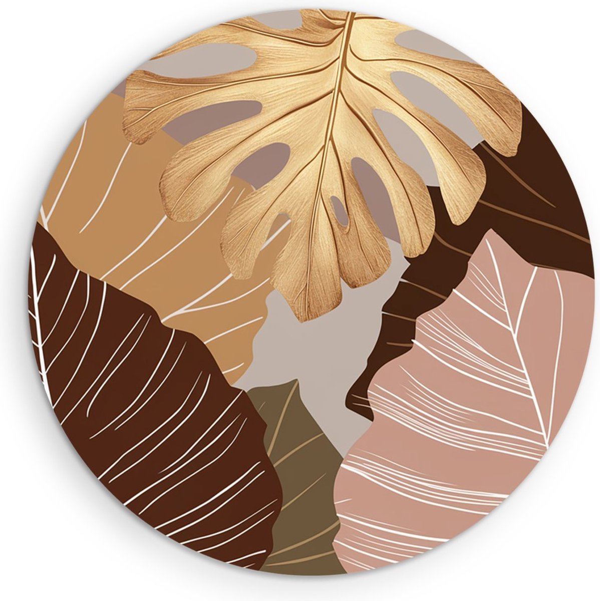 Saammp Forex Muurcirkel - Gekleurde bladeren - Goud - Landschap - Natuur - Ø 70 - Wandcirkel - Wanddecoratie Cirkel - Muurdecoratie Woonkamer - Slaapkamer decoratie - Rond Schilderij