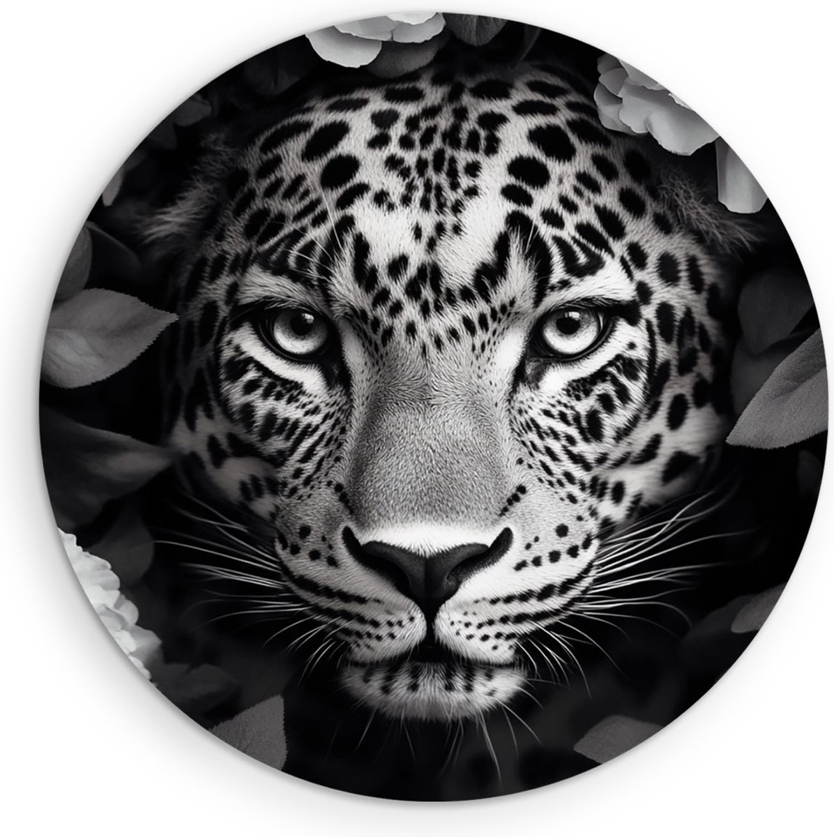 Saammp Forex Muurcirkel - Portret - Panter - Natuur - Dieren - Ø 50 - Wandcirkel - Wanddecoratie Cirkel - Muurdecoratie Woonkamer - Slaapkamer decoratie - Rond Schilderij