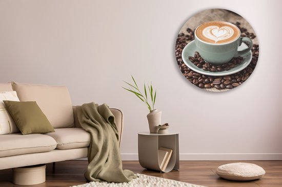 Saammp Forex Muurcirkel - Kopje Koffie- Capuccino - Ø 50 - Wandcirkel - Wanddecoratie Cirkel - Muurdecoratie keuken - Slaapkamer decoratie - Rond Schilderij