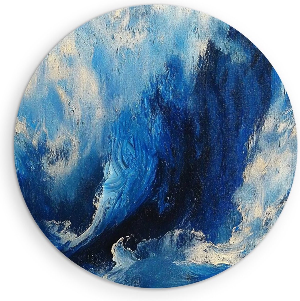 Saammp Forex Muurcirkel - Wit - Blauwe kunst - Abstracte - Ø 90 - Wandcirkel - Wanddecoratie Cirkel - Muurdecoratie Woonkamer - Kantoor Decoratie