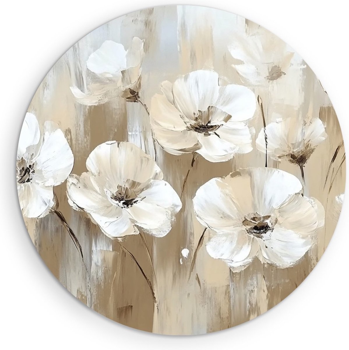 Saammp Forex Muurcirkel -Witte Abstracte Bloemen - Natuur - Kunst - Ø 80 - Wandcirkel - Wanddecoratie Cirkel - Muurdecoratie Woonkamer - Kantoor Decoratie