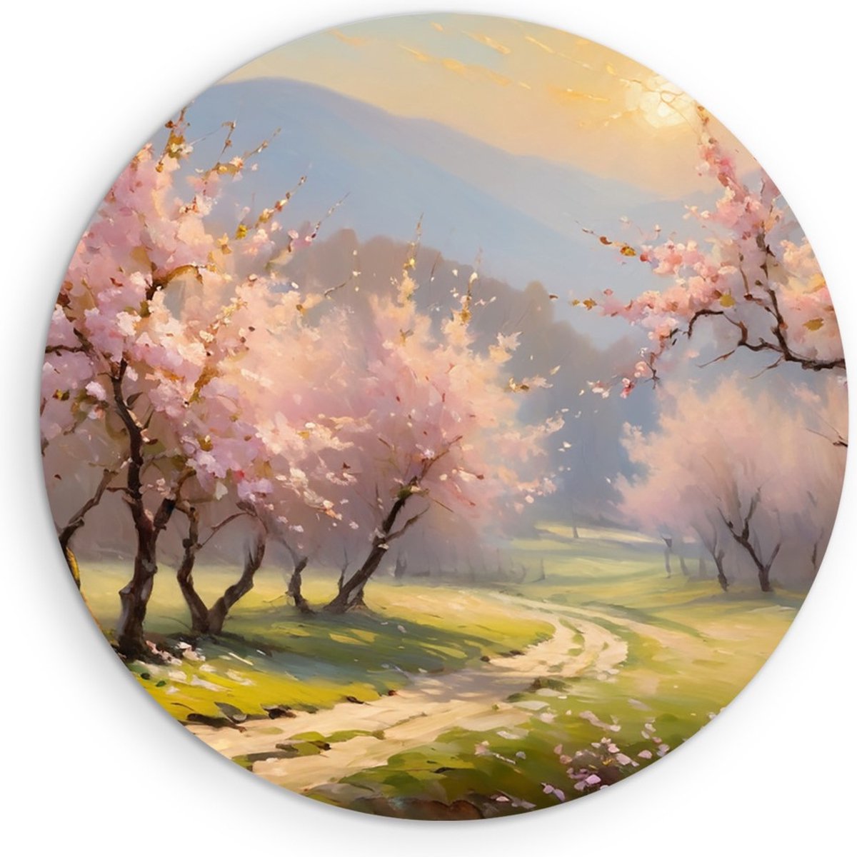 Saammp Forex Muurcirkel - Roze bomen in landschap - Abstract - Ø 80 - Wandcirkel - Wanddecoratie Cirkel - Muurdecoratie Woonkamer - Kantoor Decoratie