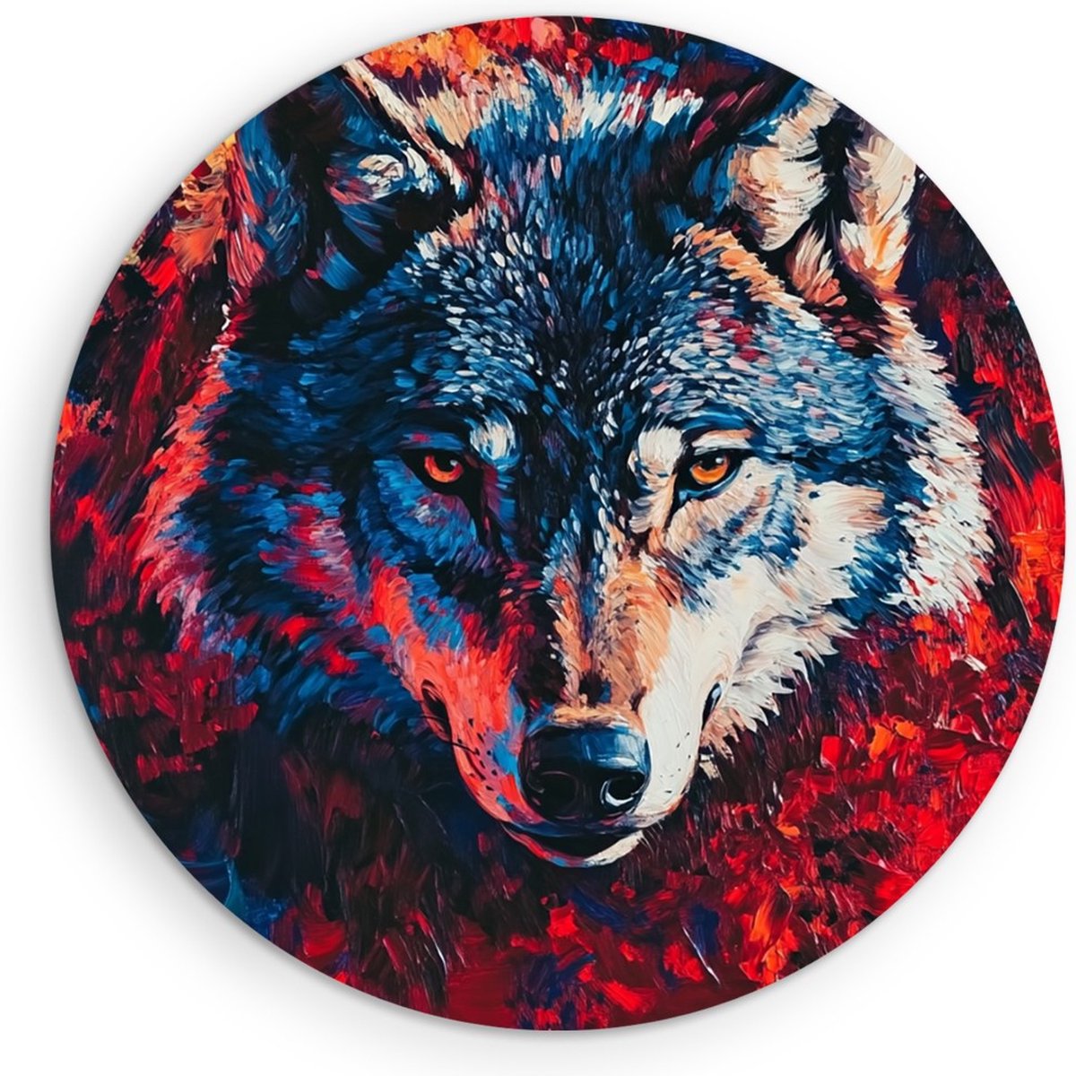 Saammp Forex Muurcirkel - Kleurrijk - Wolf - Abstract - Dieren - Natuur - Ø 80 - Wandcirkel - Wanddecoratie Cirkel - muurdecoratie Woonkamer - Slaapkamer decoratie - Rond Schilderij