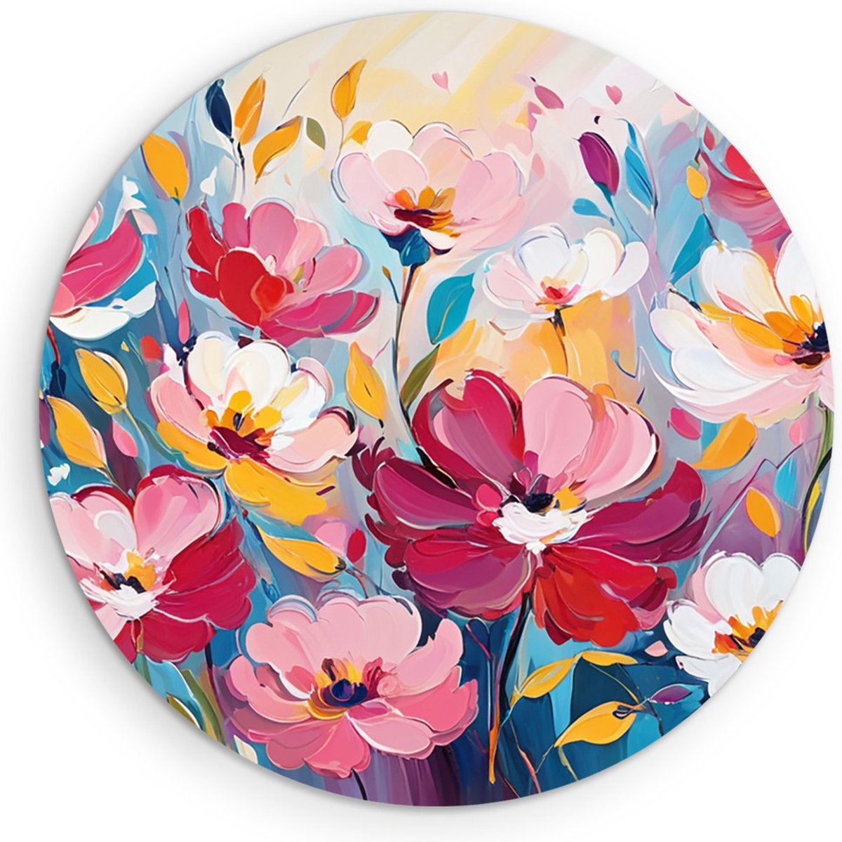 Saammp Muurcirkel Hout - Abstract gekleurde Bloemen - Natuur - Ø 40 - Wandcirkel - Wanddecoratie Cirkel - Muurdecoratie Woonkamer - Kantoor Decoratie