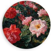 Saammp Muurcirkel Hout - Gekleurde Rozen - Bloemen - Abstract - Ø 80 - Wandcirkel - Wanddecoratie Cirkel - Muurdecoratie Woonkamer - Kantoor Decoratie