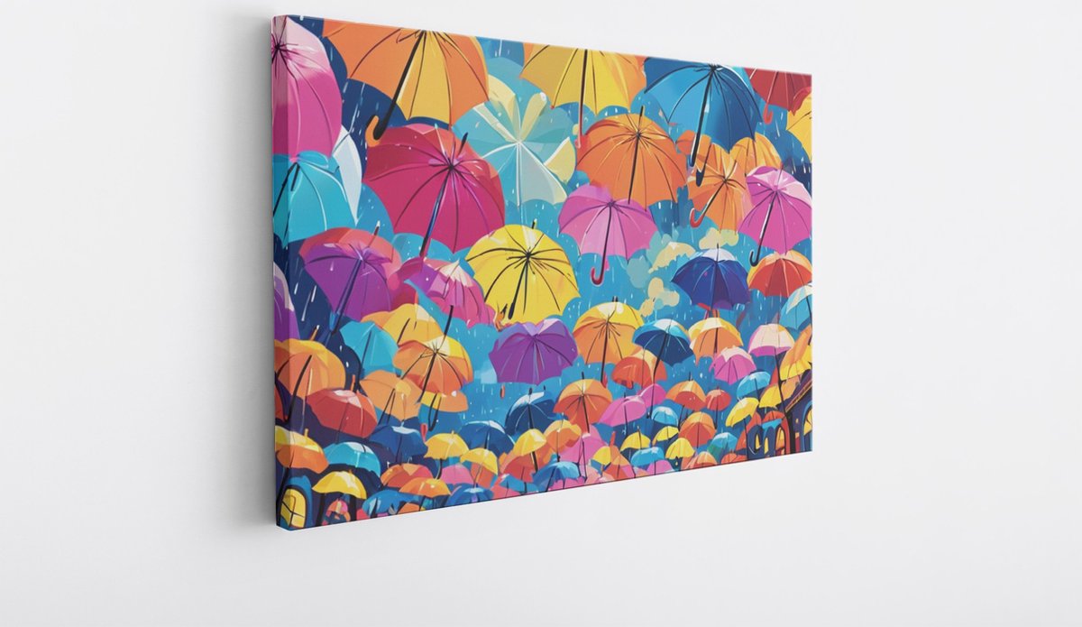 Saammp Canvas Schilderij -Gekleurde paraplus - Abstract - 120x80 - Foto op canvas - Wanddecoratie - Muurdecoratie Woonkamer - Slaapkamer decoratie - Canvas Print Multicolor